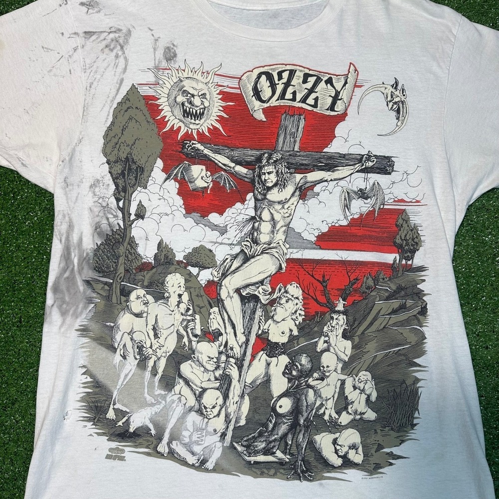 Vintage 1991 Ozzy Osbourne Crucifixion T Shirt‎ Glow in Dark Single Stitch Large
